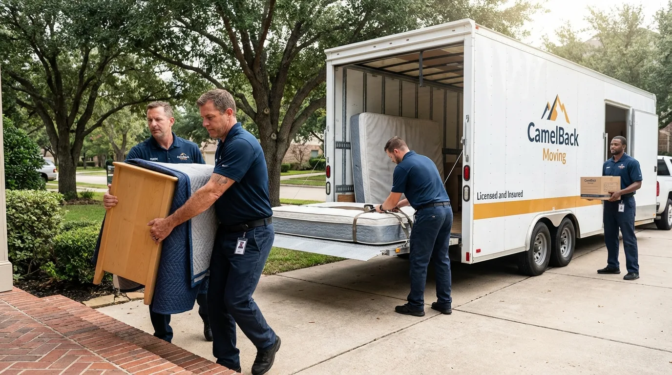Crew loading residential truck for cross-state move from Arnaudville, LA