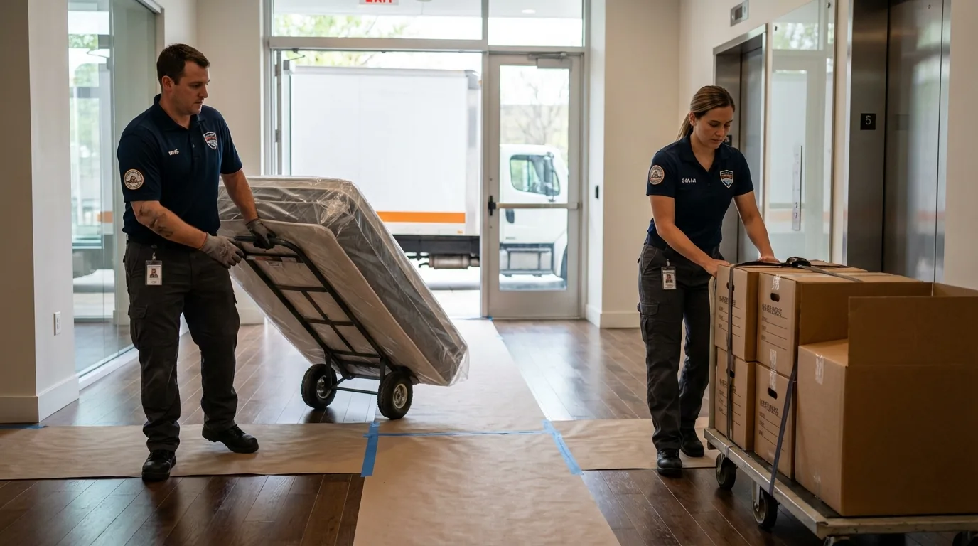 Professional apartment movers loading elevator in Arnaudville, LA