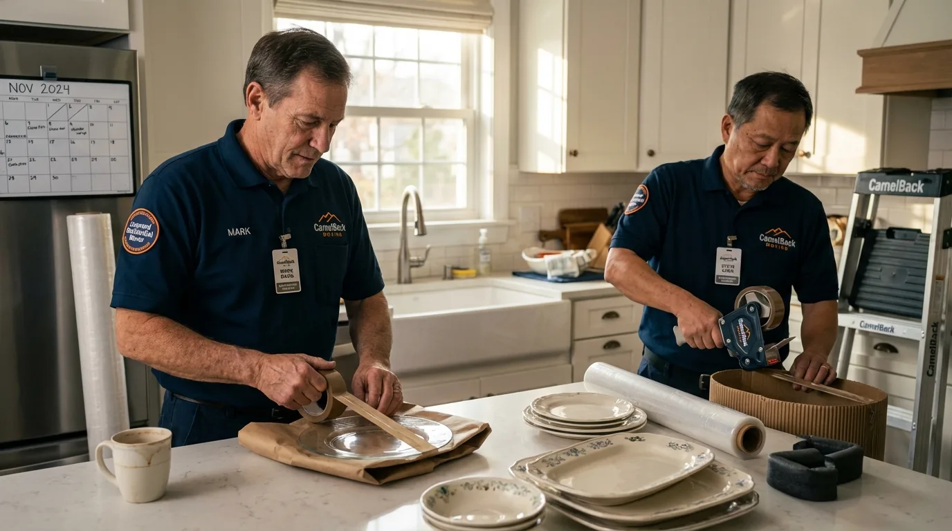 Professional crew packing kitchen dishware in Arnaudville, LA
